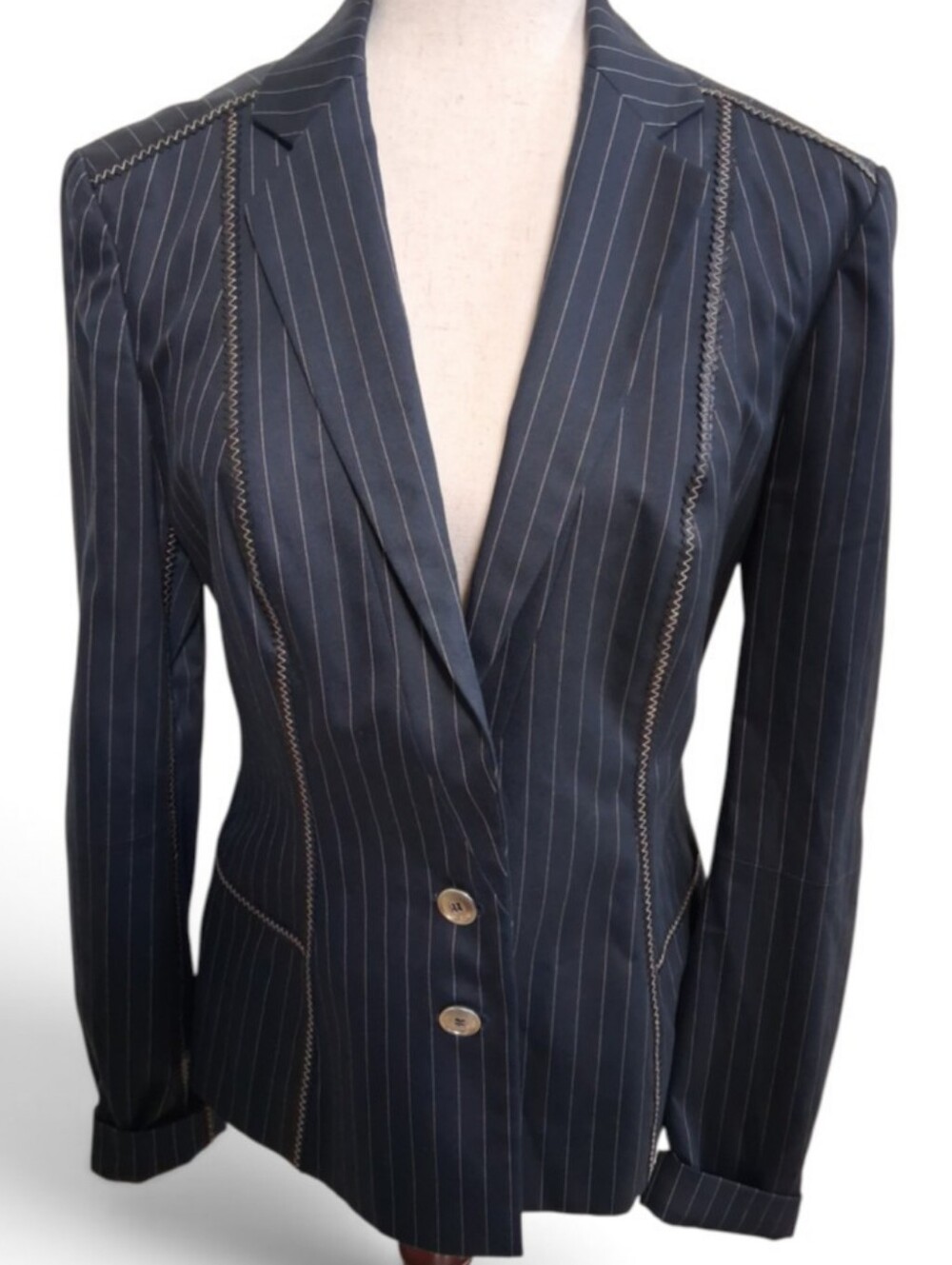 VTG Christian Dior Boutique Paris Navy Pinstripe Blazer Jacket Size 10 Galliano
